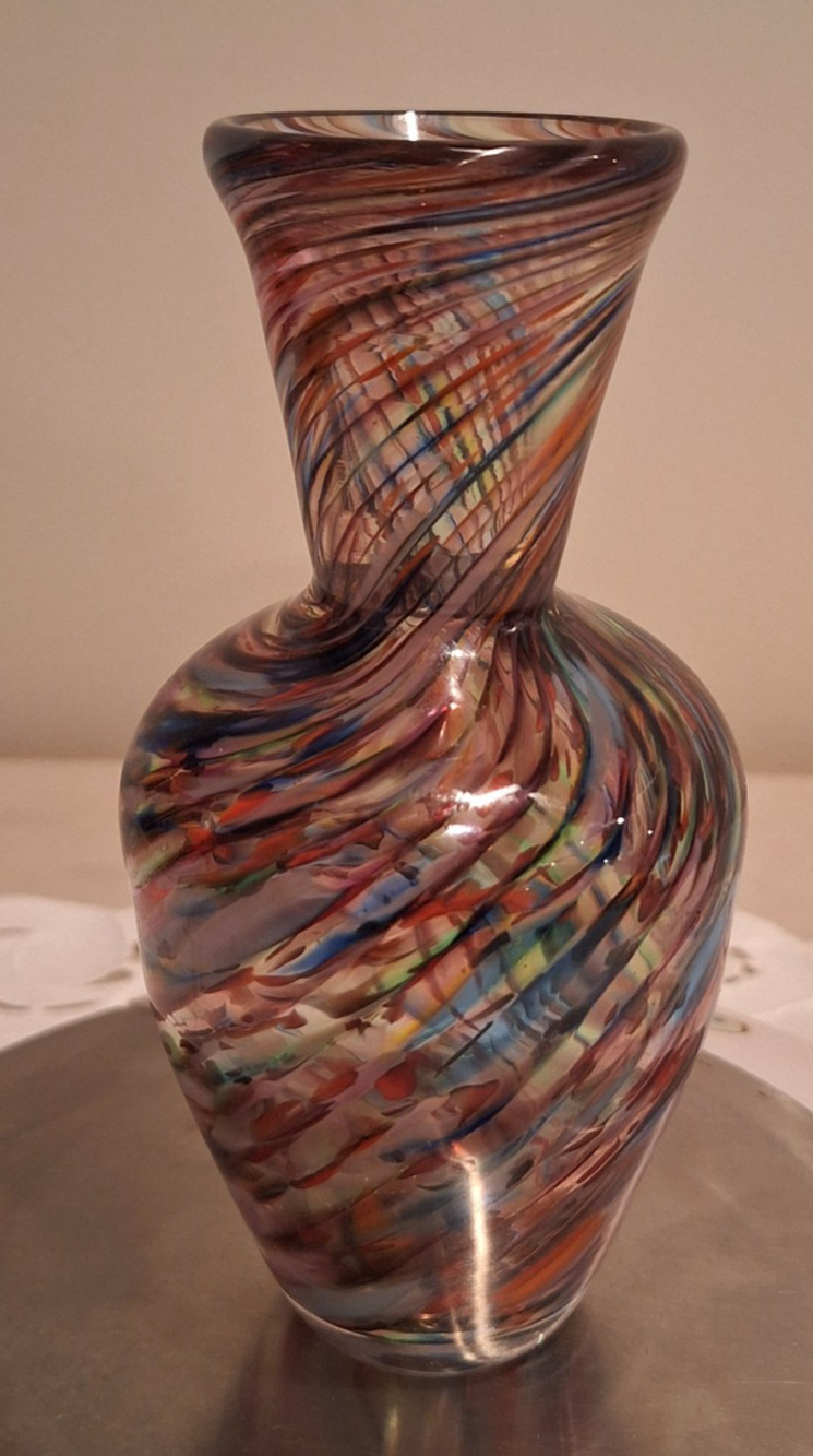 6" Colorful Rainbow Swirl Art Glass Vase Modern Style Unsigned